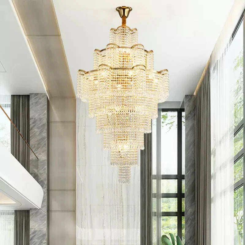 Modern Luxury Long Chandelier Staircase Loft Villa Lobby High Ceiling Decoration Golden Crystal Hotel Theater Large Chandelier