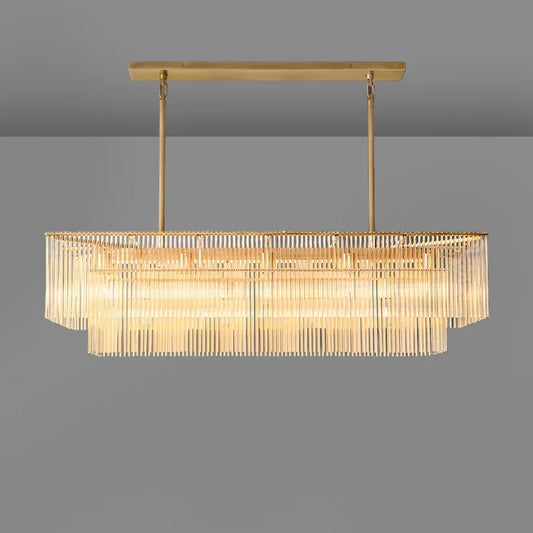 Modern Luxury Villa Living Room Dining Table Gold Brass Rectangular Glass Minimalist Chandelier Indoor Decorative Pendant Lights