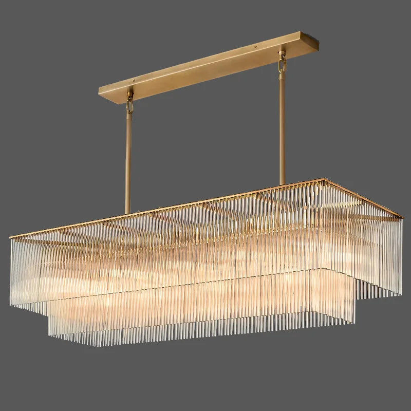 Modern Luxury Villa Living Room Dining Table Gold Brass Rectangular Glass Minimalist Chandelier Indoor Decorative Pendant Lights