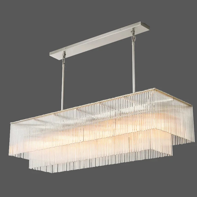 Modern Luxury Villa Living Room Dining Table Gold Brass Rectangular Glass Minimalist Chandelier Indoor Decorative Pendant Lights