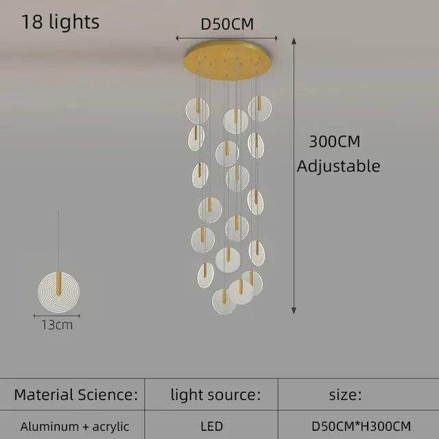 Modern Rotary Crystal Staircase LED Chandelier Luxury Creative Design Villa Indoor Lighting Fixtures Golden Acrylic Hanging Lamp