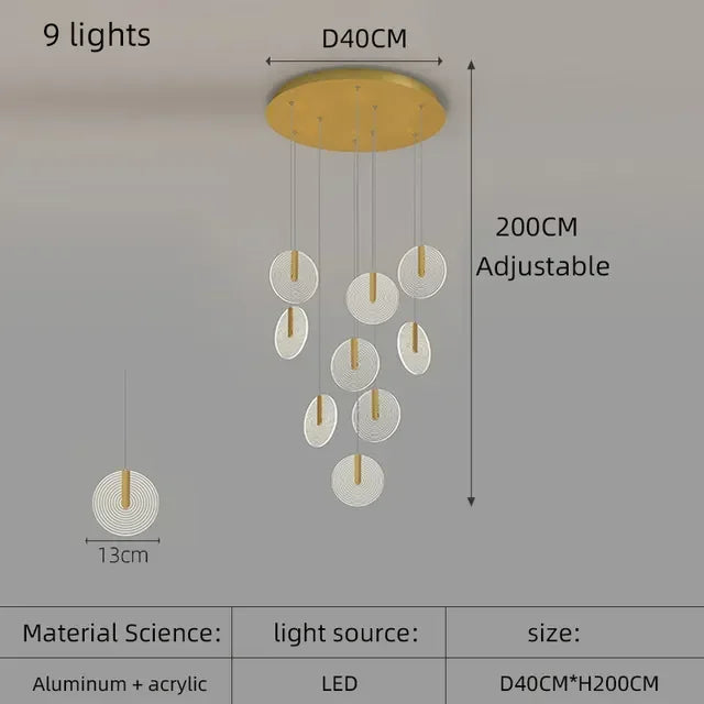Modern Rotary Crystal Staircase LED Chandelier Luxury Creative Design Villa Indoor Lighting Fixtures Golden Acrylic Hanging Lamp