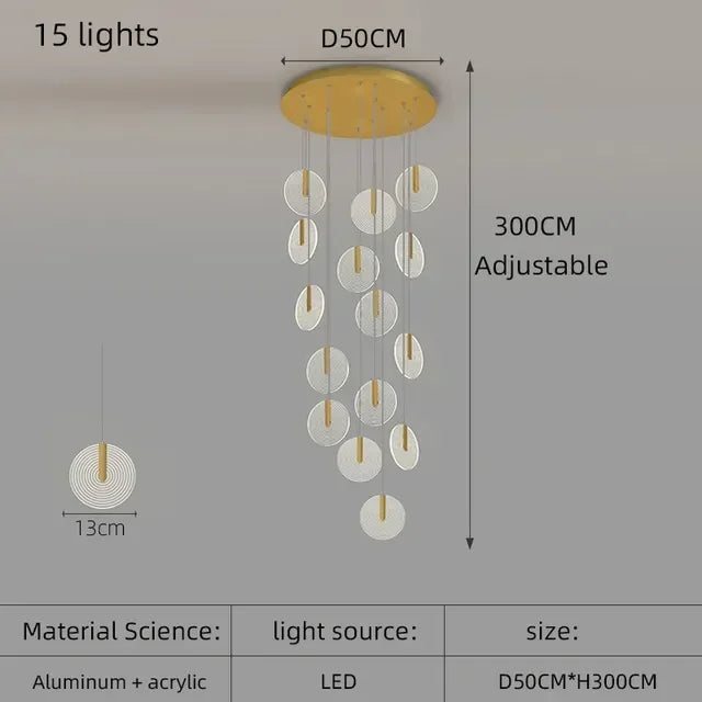 Modern Rotary Crystal Staircase LED Chandelier Luxury Creative Design Villa Indoor Lighting Fixtures Golden Acrylic Hanging Lamp