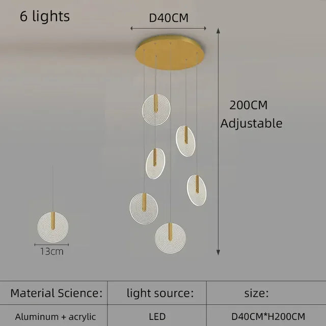 Modern Rotary Crystal Staircase LED Chandelier Luxury Creative Design Villa Indoor Lighting Fixtures Golden Acrylic Hanging Lamp