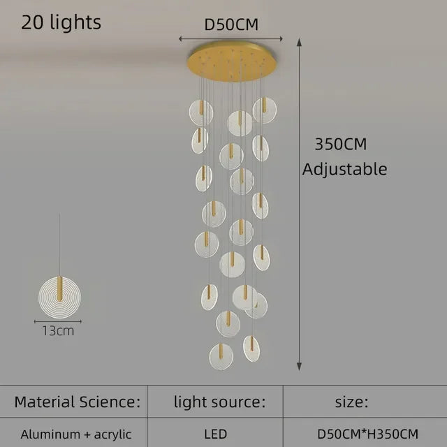 Modern Rotary Crystal Staircase LED Chandelier Luxury Creative Design Villa Indoor Lighting Fixtures Golden Acrylic Hanging Lamp
