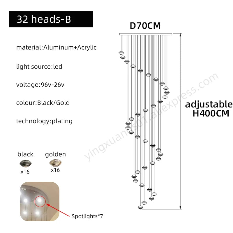 Modern Simple LED Staircase Chandelier Indoor Attic Lighting Fixtures Living Room Creative Villa Hall Duplex Loft Pendant Light