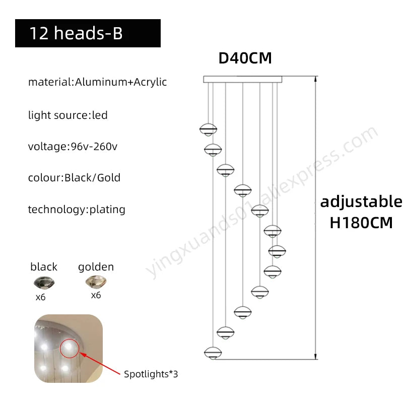 Modern Simple LED Staircase Chandelier Indoor Attic Lighting Fixtures Living Room Creative Villa Hall Duplex Loft Pendant Light