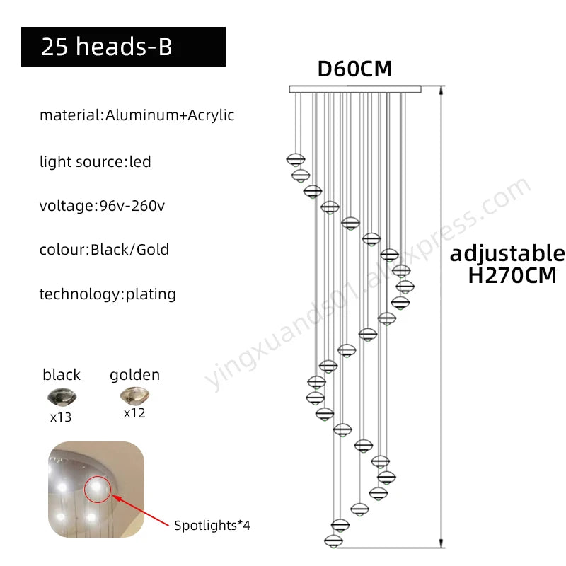 Modern Simple LED Staircase Chandelier Indoor Attic Lighting Fixtures Living Room Creative Villa Hall Duplex Loft Pendant Light