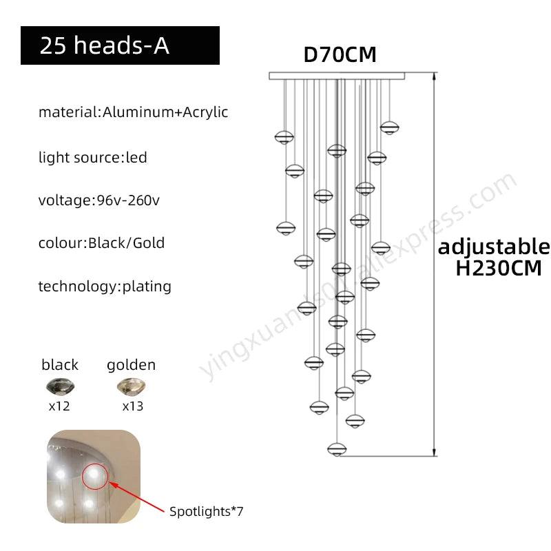Modern Simple LED Staircase Chandelier Indoor Attic Lighting Fixtures Living Room Creative Villa Hall Duplex Loft Pendant Light