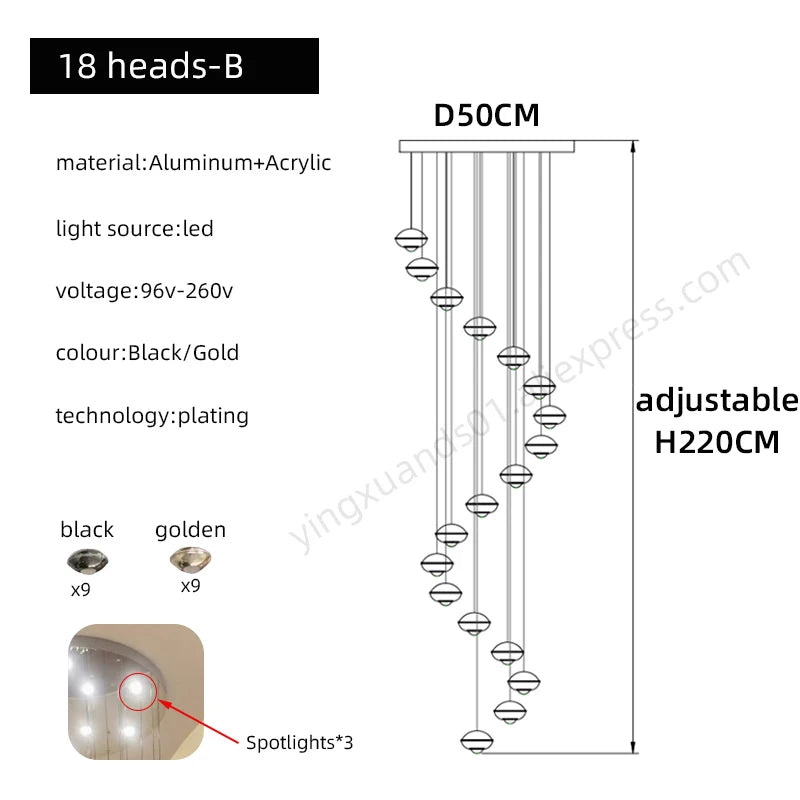Modern Simple LED Staircase Chandelier Indoor Attic Lighting Fixtures Living Room Creative Villa Hall Duplex Loft Pendant Light
