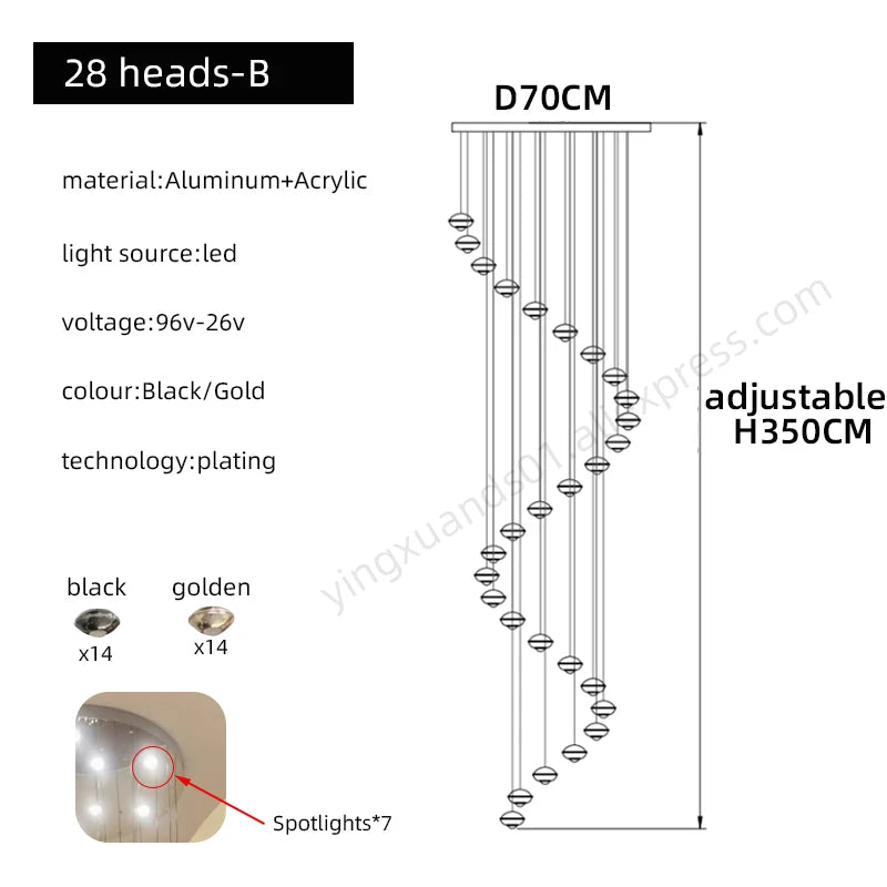 Modern Simple LED Staircase Chandelier Indoor Attic Lighting Fixtures Living Room Creative Villa Hall Duplex Loft Pendant Light