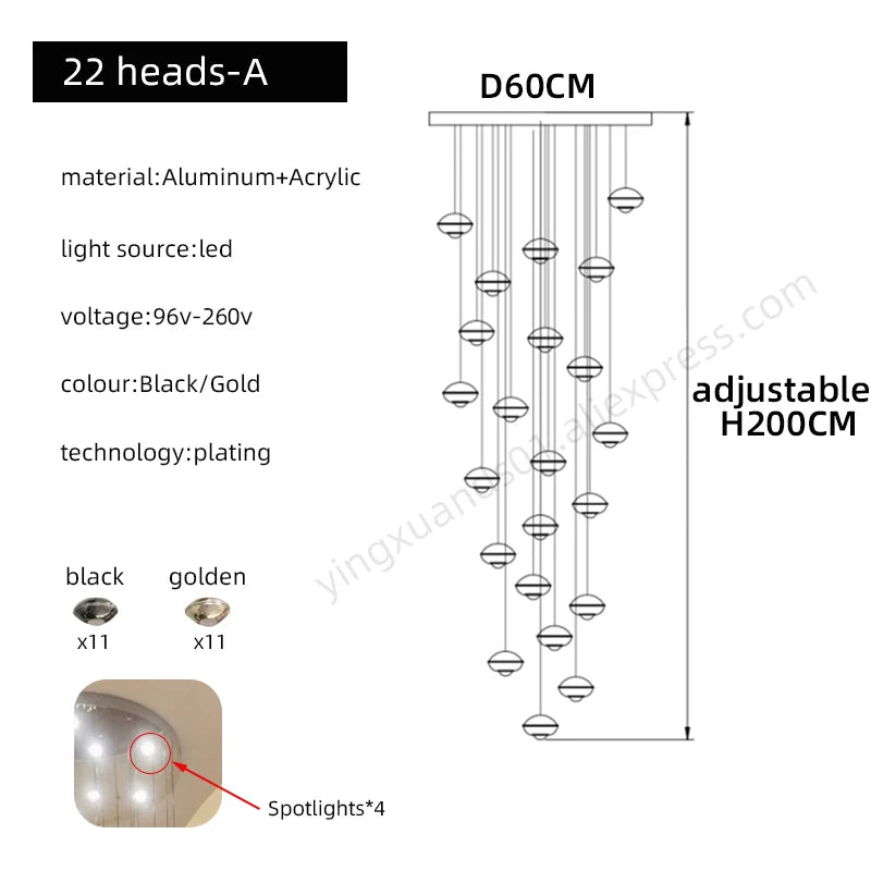 Modern Simple LED Staircase Chandelier Indoor Attic Lighting Fixtures Living Room Creative Villa Hall Duplex Loft Pendant Light