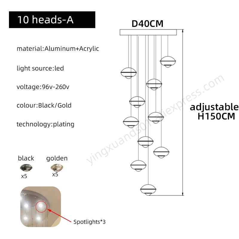 Modern Simple LED Staircase Chandelier Indoor Attic Lighting Fixtures Living Room Creative Villa Hall Duplex Loft Pendant Light