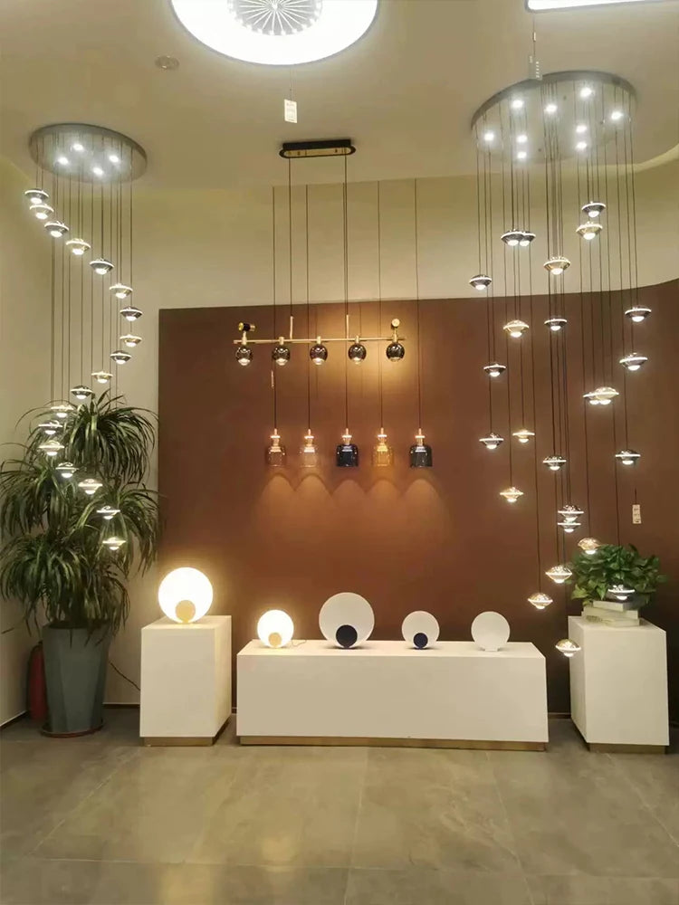 Modern Simple LED Staircase Chandelier Indoor Attic Lighting Fixtures Living Room Creative Villa Hall Duplex Loft Pendant Light