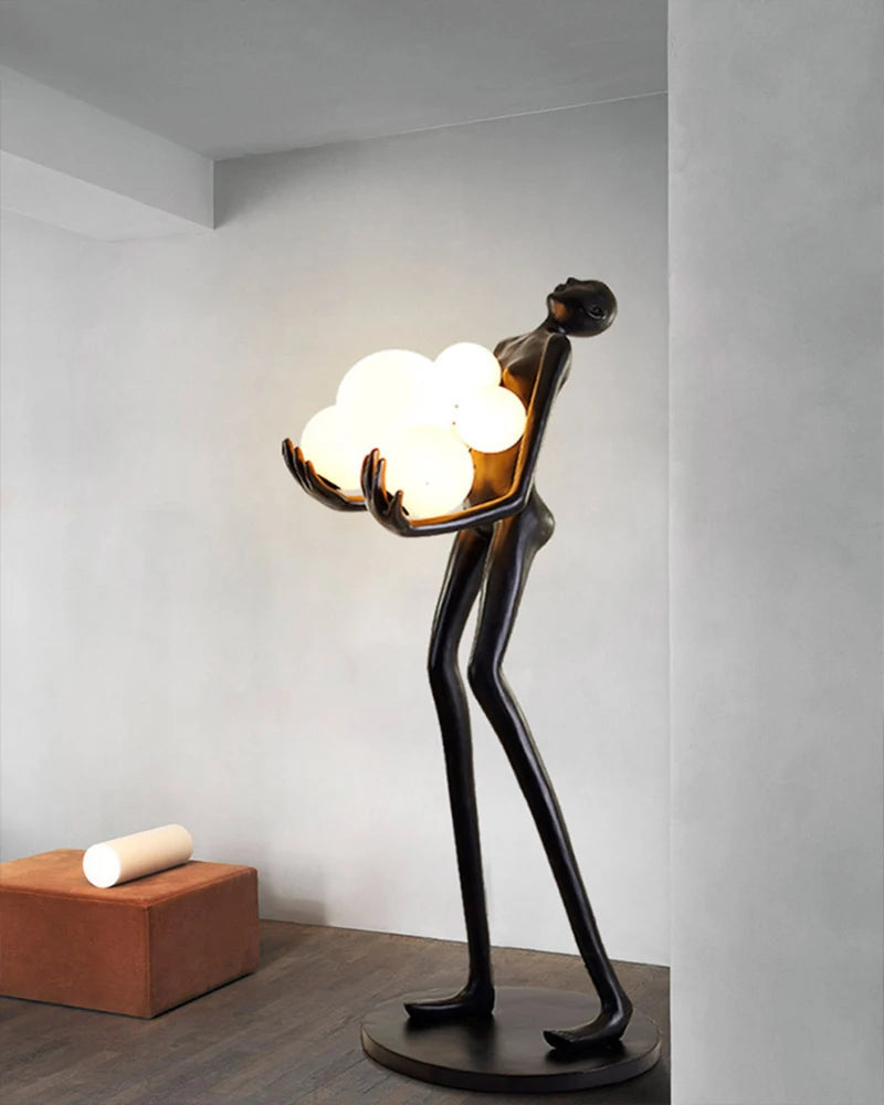 Modern humanoid art sculpture, creative floor lamp, home exhibition hall, hotel fiberglass large decorative character decoration
