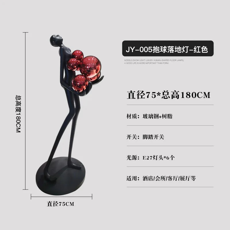 Modern humanoid art sculpture, creative floor lamp, home exhibition hall, hotel fiberglass large decorative character decoration