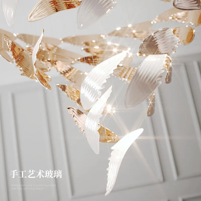 Modern light luxury living room villa duplex building hotel lobby sales department decoration hollow staircase long chandelier