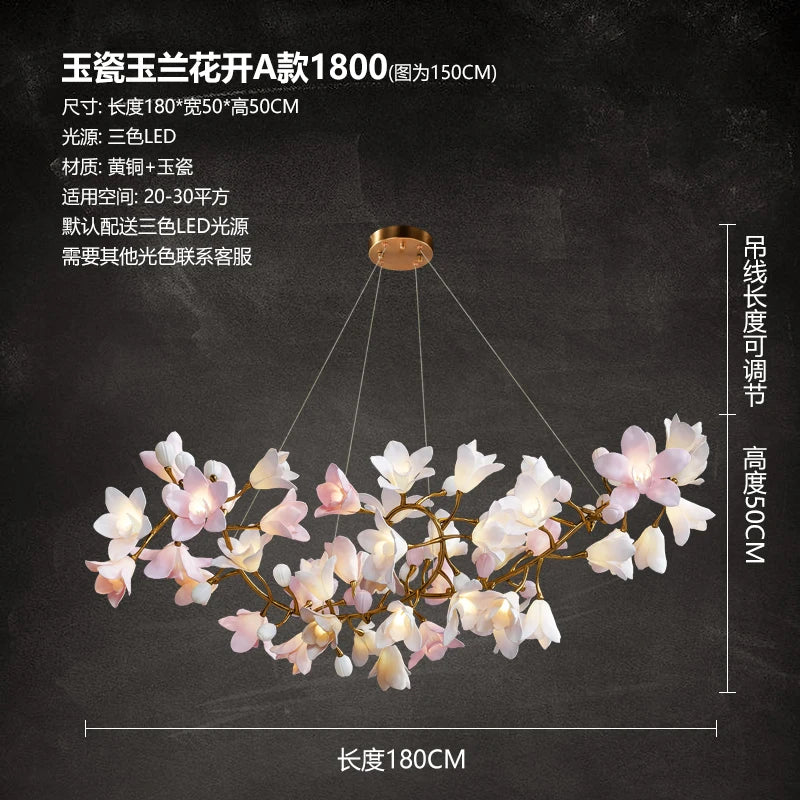 Modern luxury living room chandelier advanced sense round main lamp villa ceramic art restaurant flower bud copper light in the