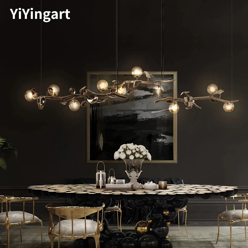 Modern luxury villa living room dining room chandelier art creative full copper teahouse bar table lamp
