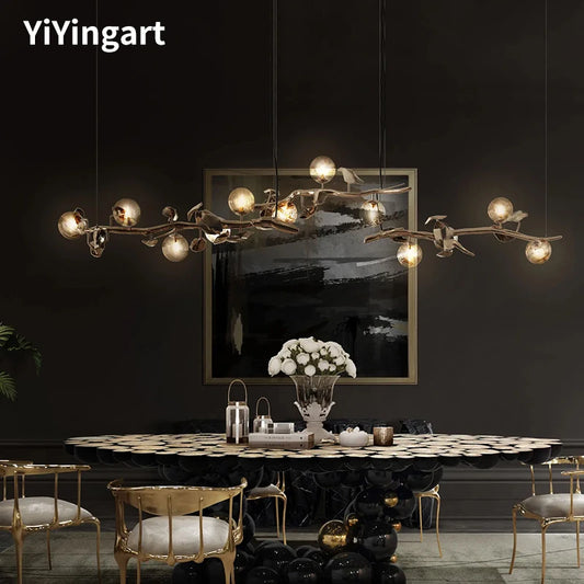 Modern luxury villa living room dining room chandelier art creative full copper teahouse bar table lamp