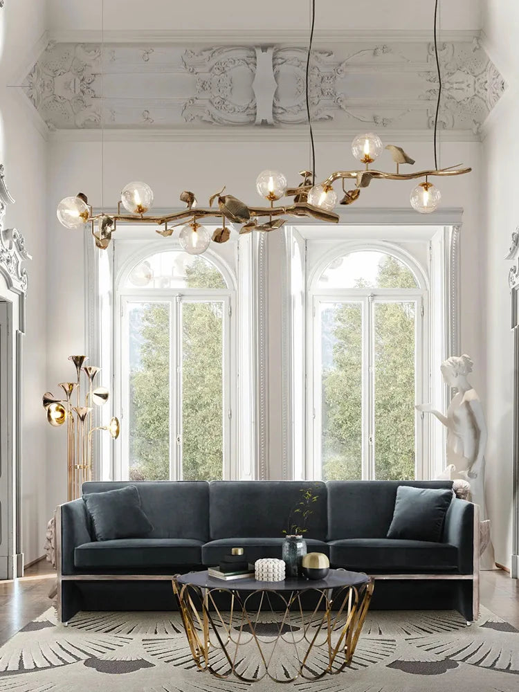 Modern luxury villa living room dining room chandelier art creative full copper teahouse bar table lamp