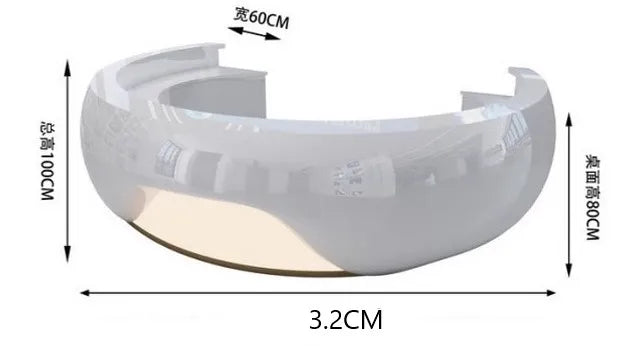 Modern minimalist circular arc shaped front desk, fiberglass painted bar counter, hotel real estate sales department, reception