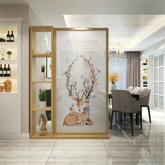 Modern minimalist household entrance, foyer, shelf, screen partition, living room, Nordic decoration, solid wood semi transparen