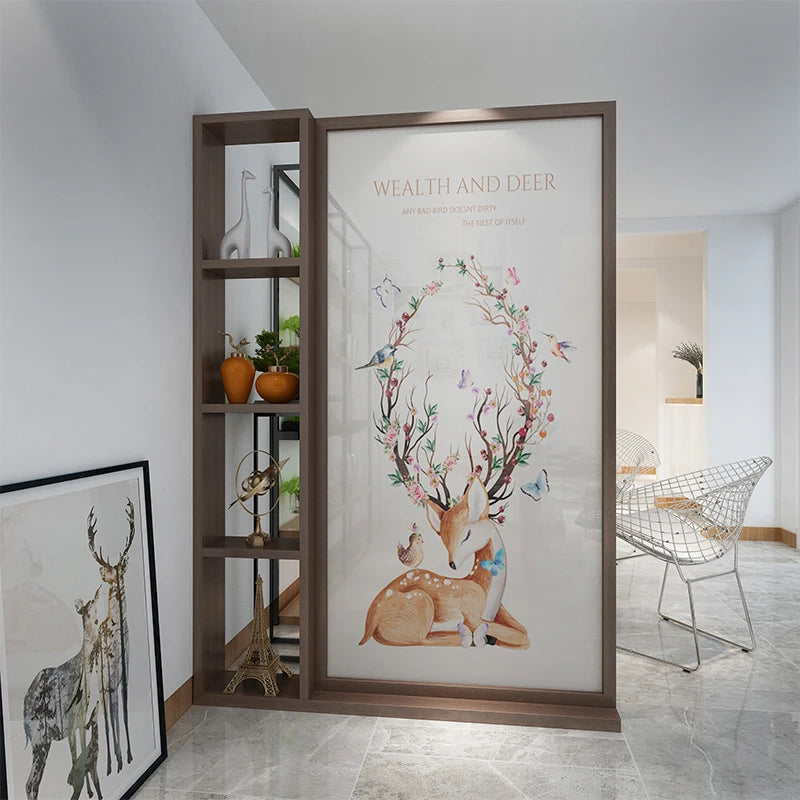 Modern minimalist household entrance, foyer, shelf, screen partition, living room, Nordic decoration, solid wood semi transparen