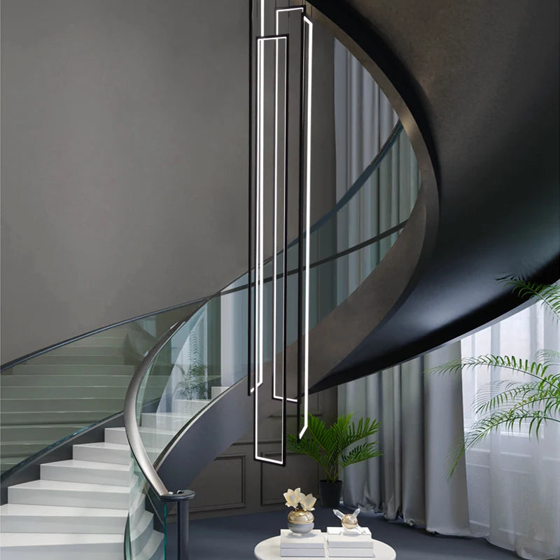 Modern minimalist villa minimalist Nordic light luxury personality rotating duplex building led long chandelier