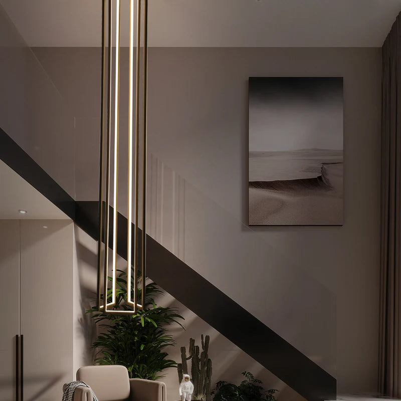 Modern minimalist villa minimalist Nordic light luxury personality rotating duplex building led long chandelier