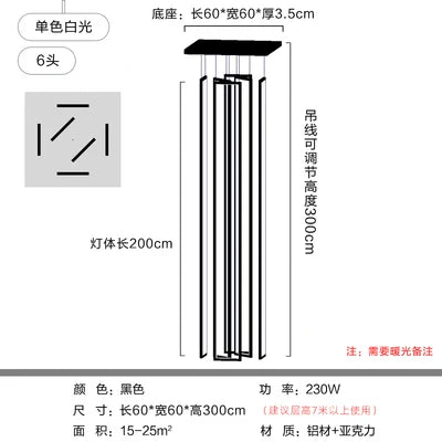 Modern minimalist villa minimalist Nordic light luxury personality rotating duplex building led long chandelier