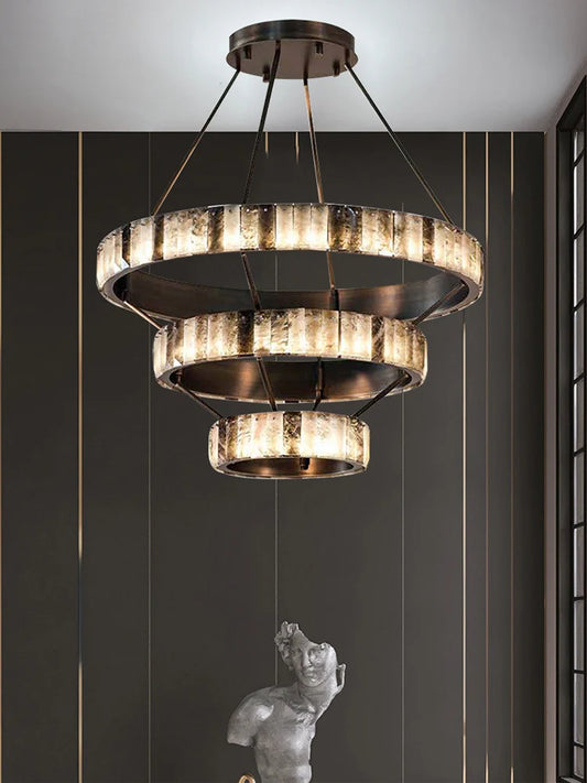 Modern minimalist villa staircase chandelier atmospheric living room creative duplex building wrought iron marble chandelier