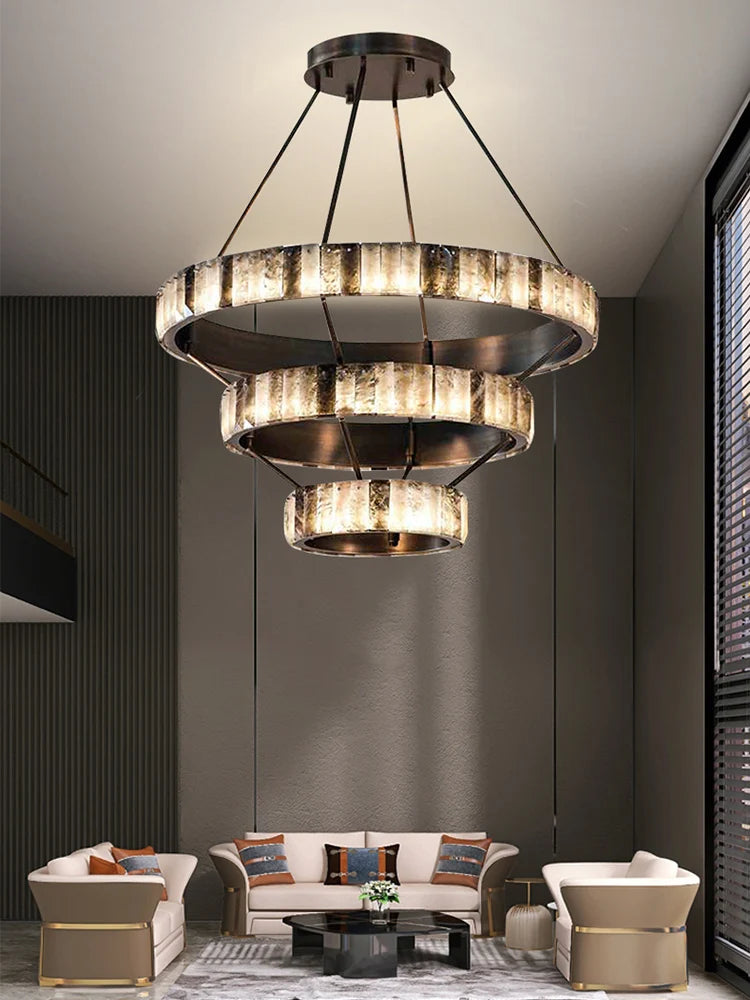 Modern minimalist villa staircase chandelier atmospheric living room creative duplex building wrought iron marble chandelier