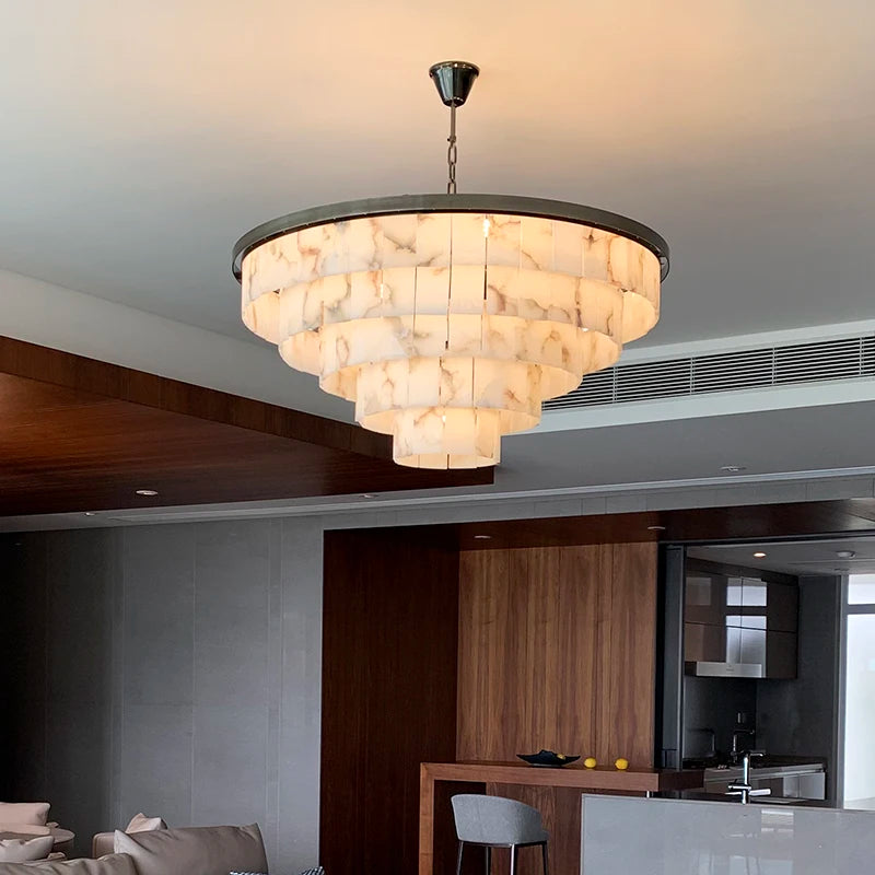 Modern new Chinese marble living room chandelier simple round dining room bedroom villa hotel private room lamps