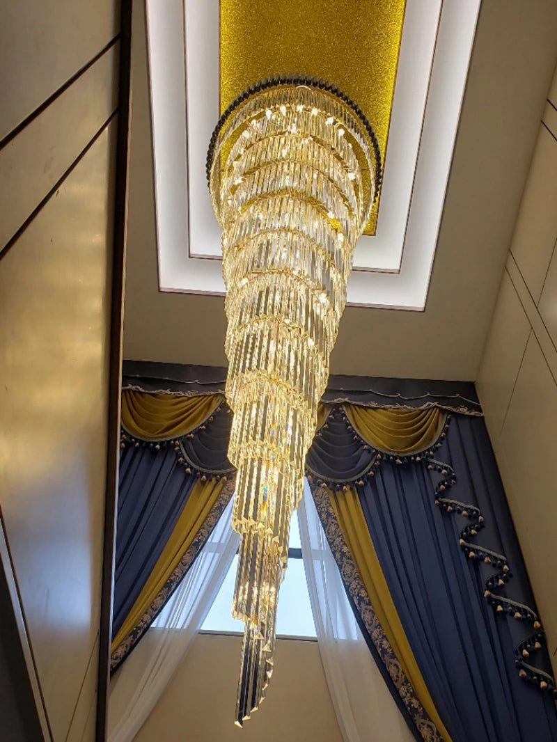 Modern stair crystal chandelier Nordic duplex building living room chandelier luxury villa decoration lamp