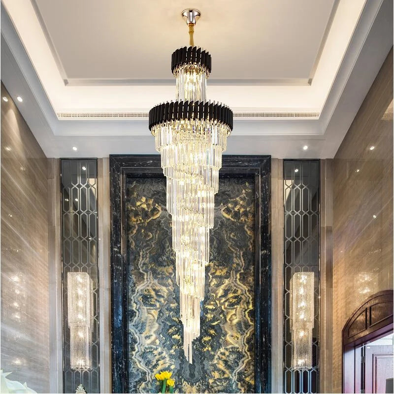 Modern stair crystal chandelier Nordic duplex building living room chandelier luxury villa decoration lamp