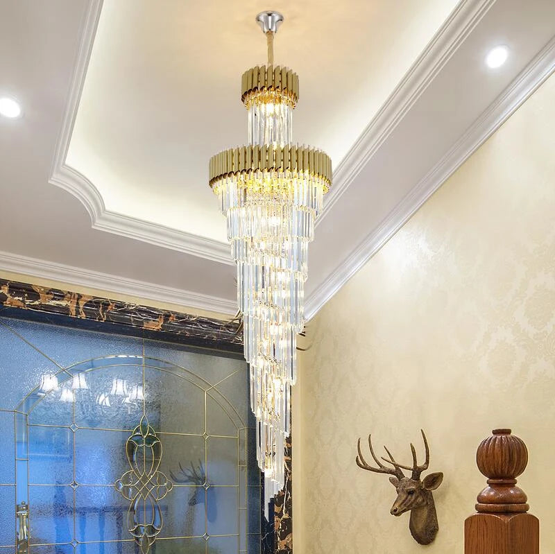 Modern stair crystal chandelier Nordic duplex building living room chandelier luxury villa decoration lamp