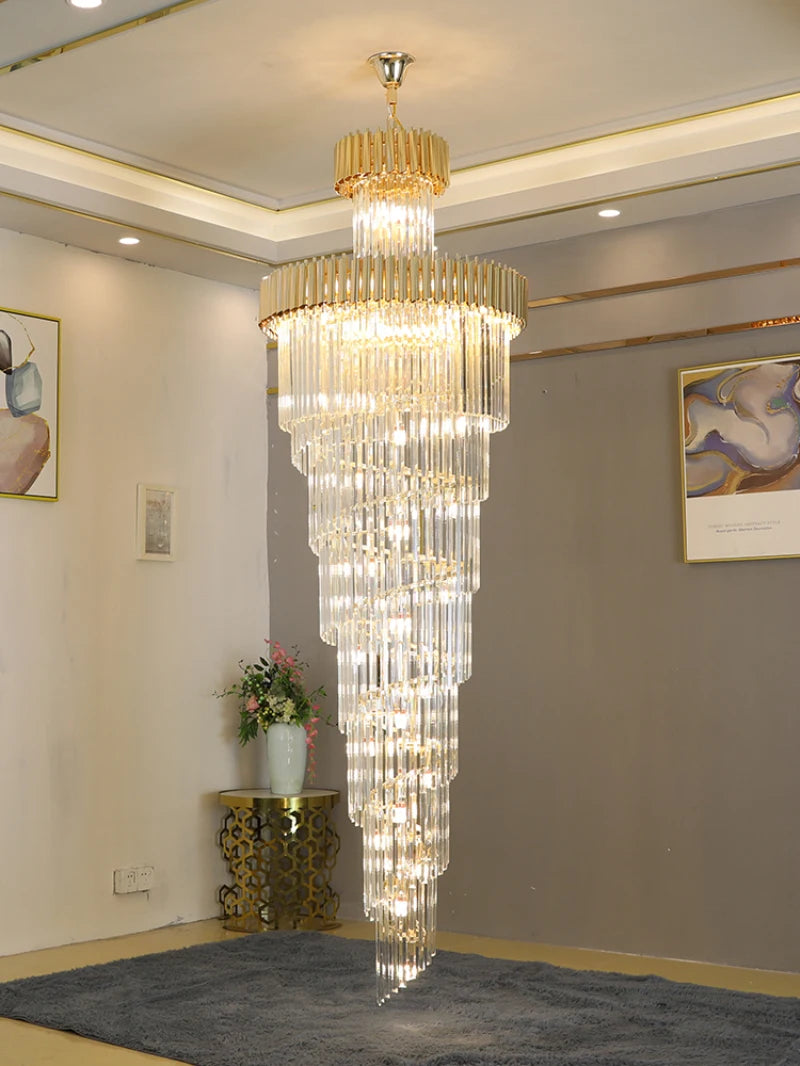 Modern stair crystal chandelier Nordic duplex building living room chandelier luxury villa decoration lamp