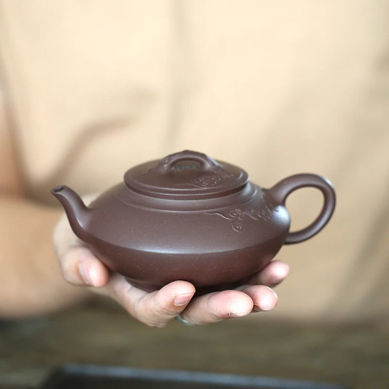 Monohydrate hall yixing undressed ore pure manual recommended lingyun purple clay pot of 320 ml flexibly moire figure