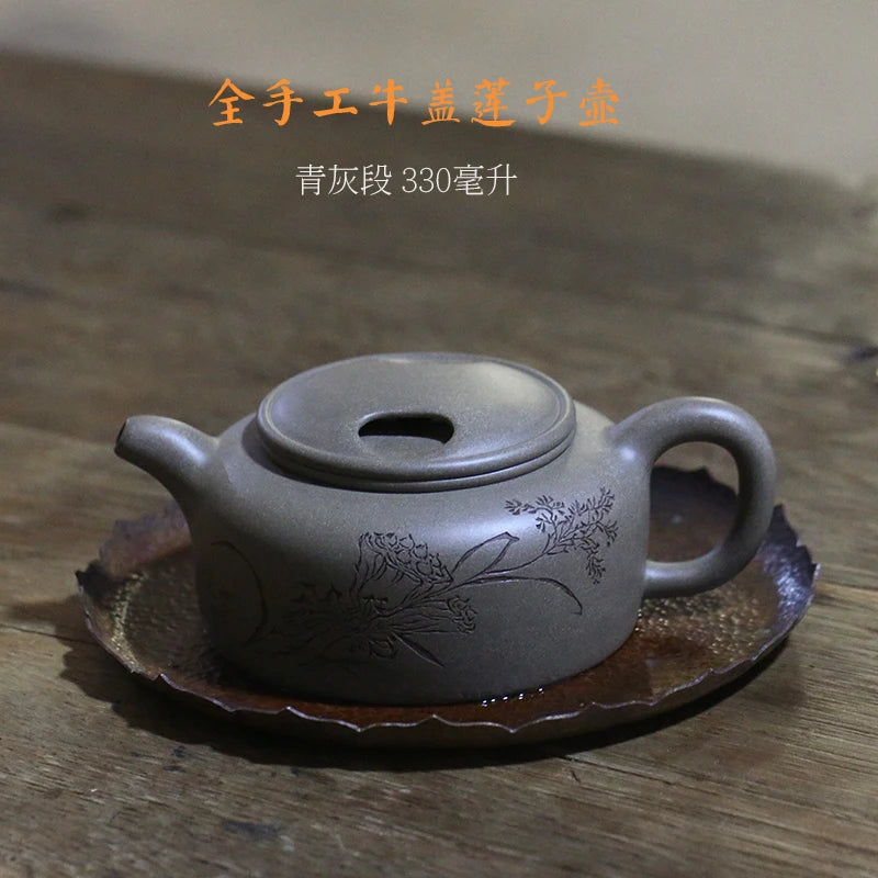 Monohydrate hall yixing undressed ore recommended all hand famous authentic green mud cow cover lotus seed pot of 330 ml