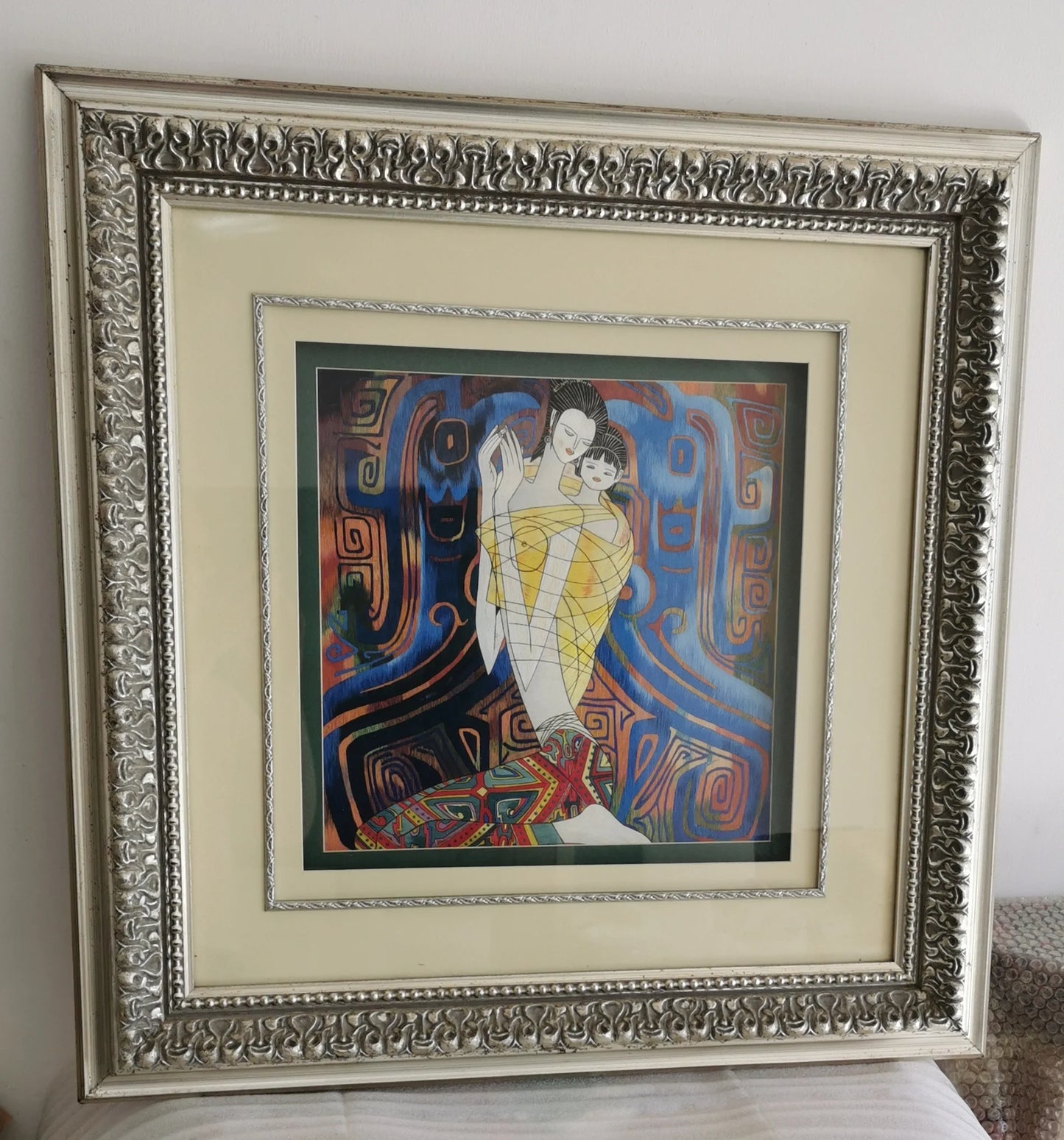 Mother and daughter Chinese handmade silk embroidery painting wall decor Suzhou Embroidery
