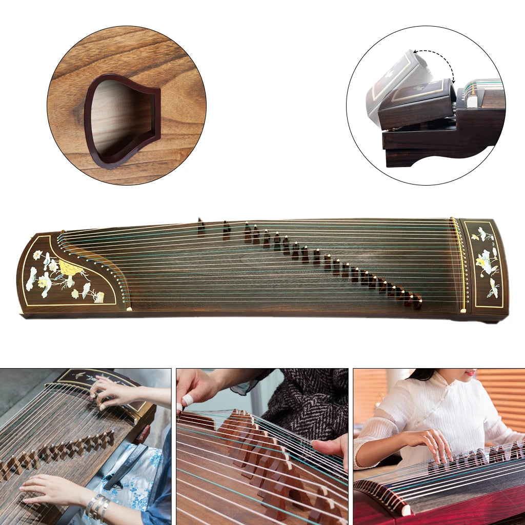 Mugig Advanced Level Black Sandalwood Guzheng Instrument 21 Strings Chinese Zither Lotus Pattern Inlay Harp Full Accessories