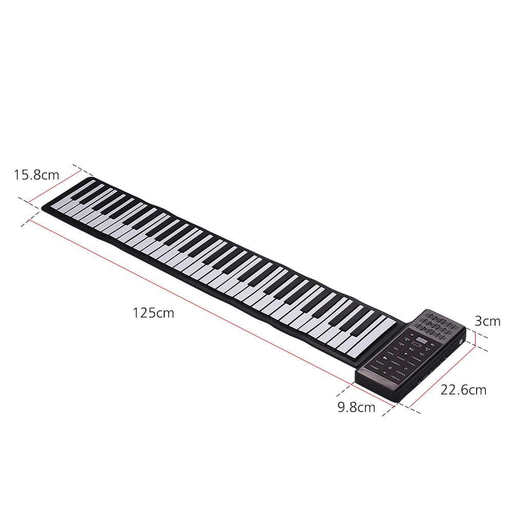 Multifunction Portable Electric 61 Keys Hand Roll Up Piano Flexible Silicone Piano Keyboard Built-in Speaker Rechargeable