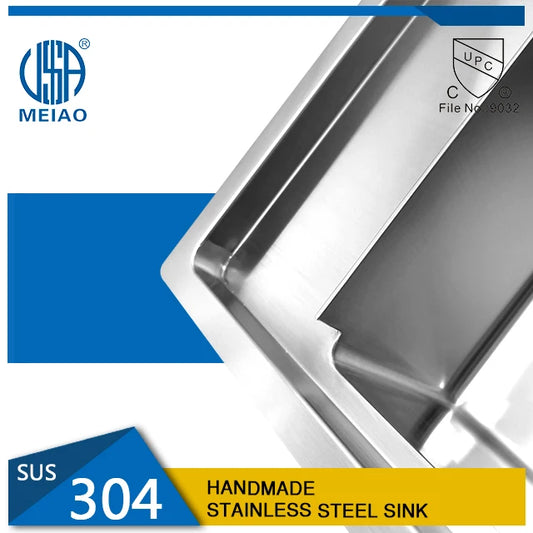 Multifunctional Workstation Single Bowl corner Handmade Stainless Steel Topmount Drain Board 33"x19"x10" Inch Sink