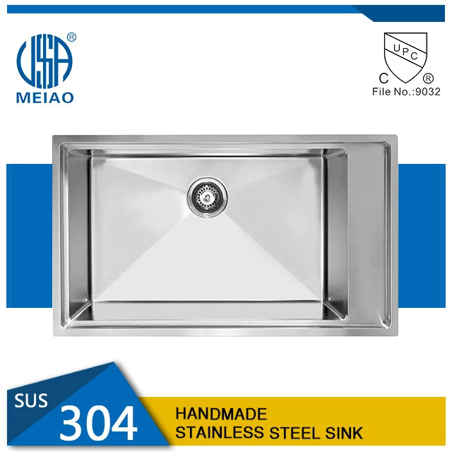 Multifunctional Workstation Single Bowl corner Handmade Stainless Steel Topmount Drain Board 33"x19"x10" Inch Sink