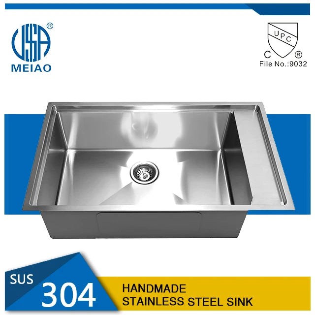 Multifunctional Workstation Single Bowl corner Handmade Stainless Steel Topmount Drain Board 33"x19"x10" Inch Sink