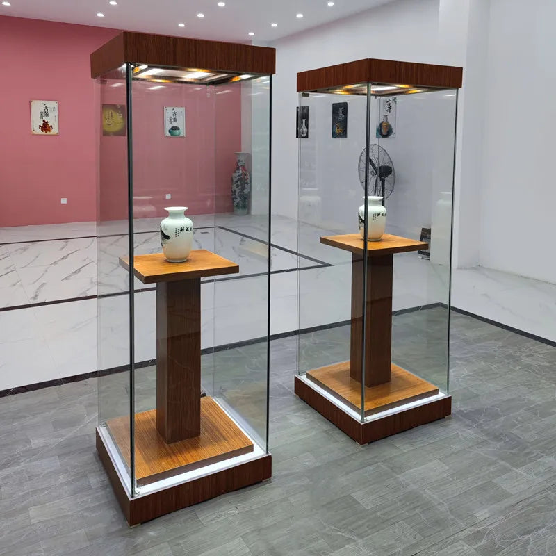 Museum glass display cabinet, painted display cabinet, statue, cultural relic, solid wood display cabinet, antique display cabin
