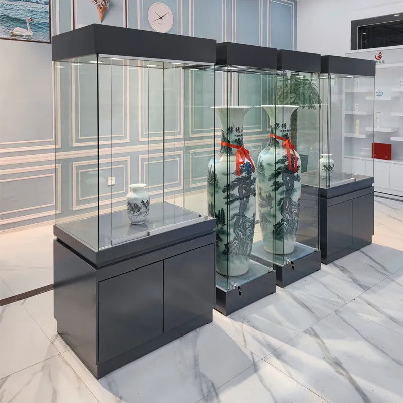 Museum glass display cabinet, painted display cabinet, statue, cultural relic, solid wood display cabinet, antique display cabin