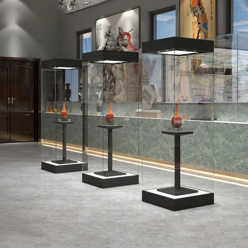 Museum glass display cabinet, painted display cabinet, statue, cultural relic, solid wood display cabinet, antique display cabin