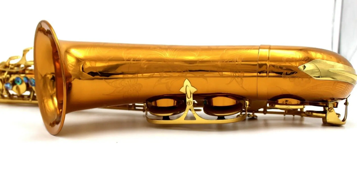 Music dark gold lacquer rose brass copper tenor saxophone R54 with case